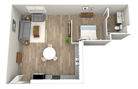 Floor plan for 1 bed, 1 bath, 510 sqft